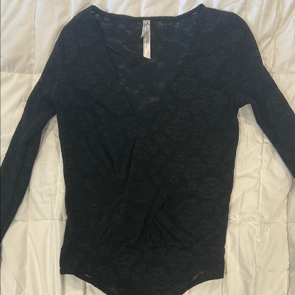 Free People Black Lace Body Suit